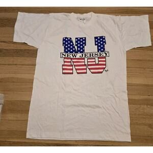 Vintage 1990s New-Jersey Shirt Large USA Flag Galaxy Tag 100% Cotton